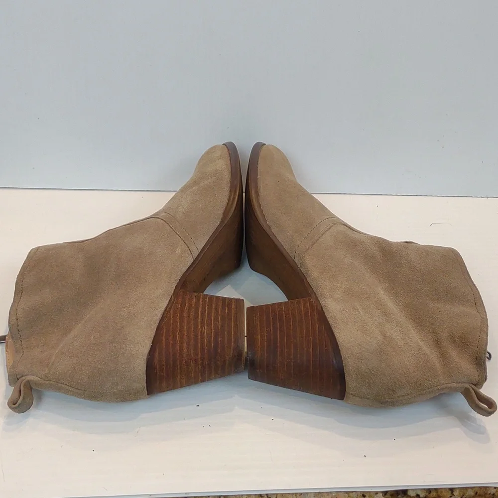 Lands' End Women's Harris Taupe Suede Side Zip Faux Wooden Heel Ankle Bootie
